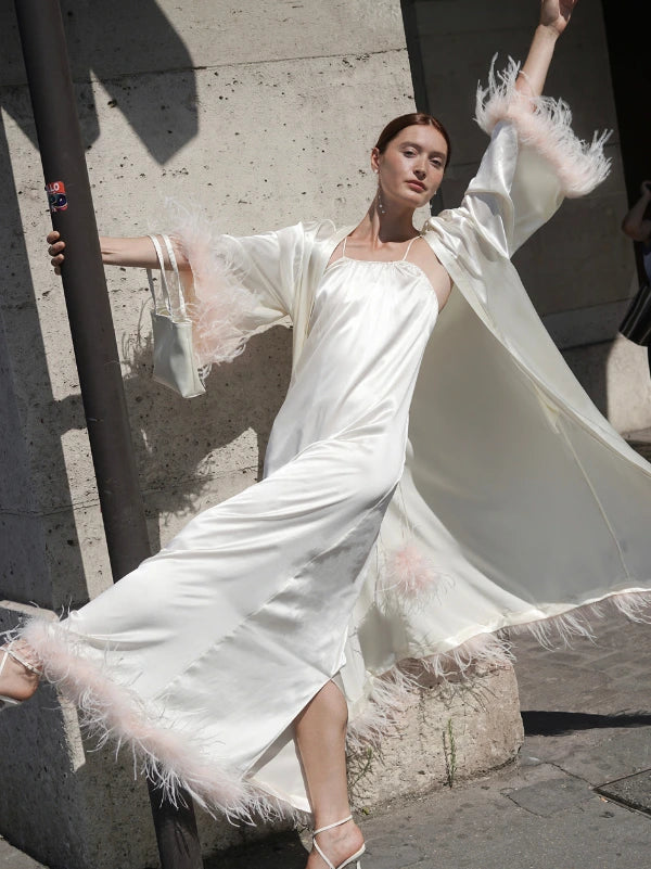 Long Feathered Silk Robe