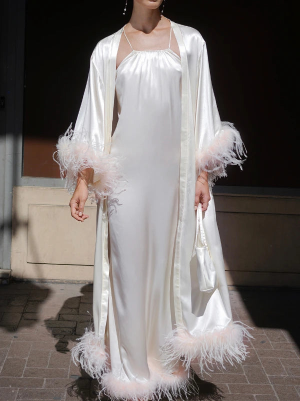 Long Feathered Silk Robe