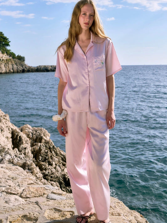 Pink Beaded Cocktail Pajama Set