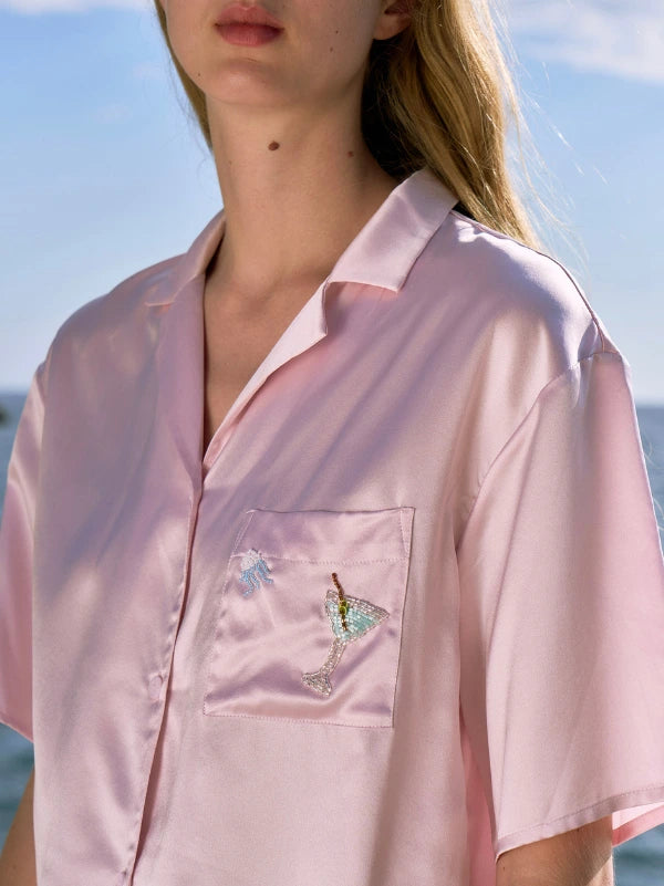 Pink Beaded Cocktail Pajama Set