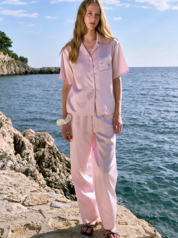 Pink Beaded Cocktail Pajama Set