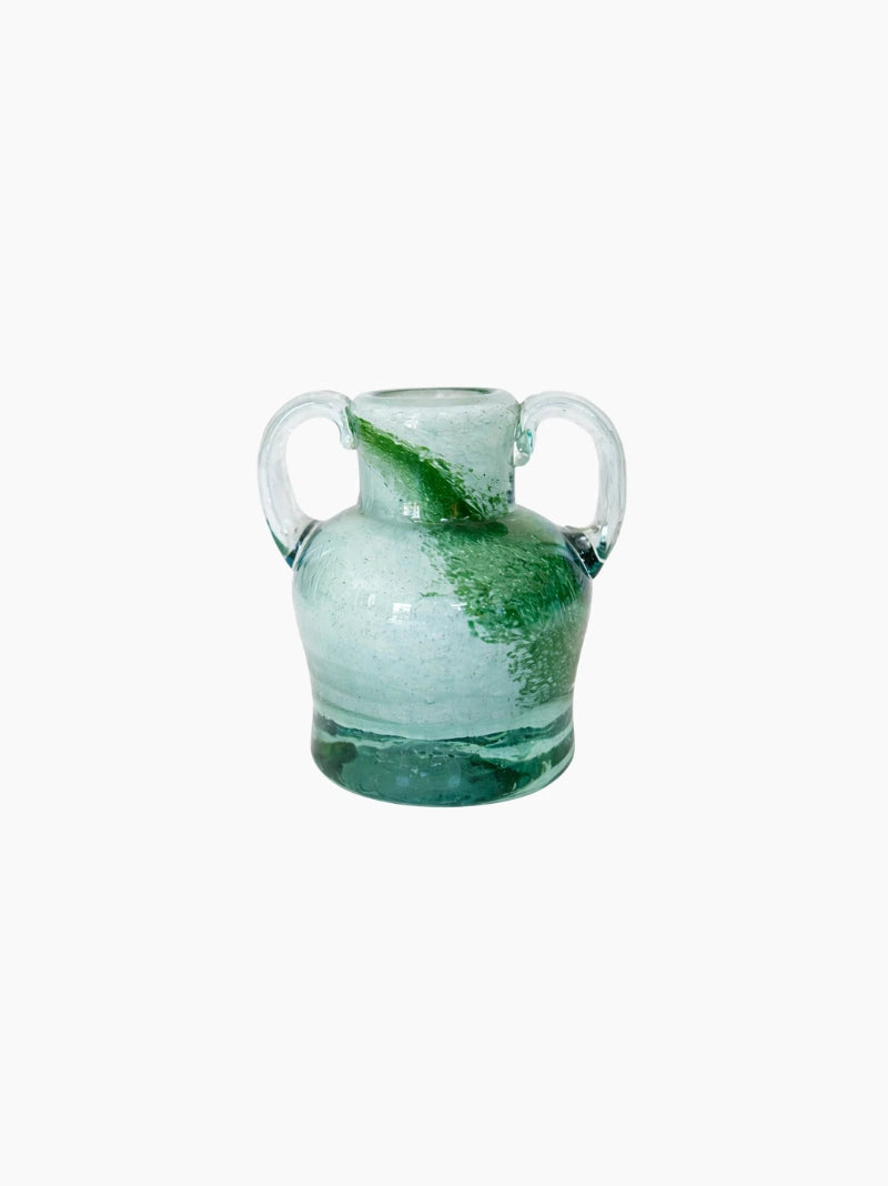 Green Patterned Handblown Glass Vase
