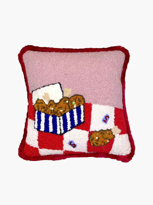 Fried Chicken Sequin Embroidered Cushion