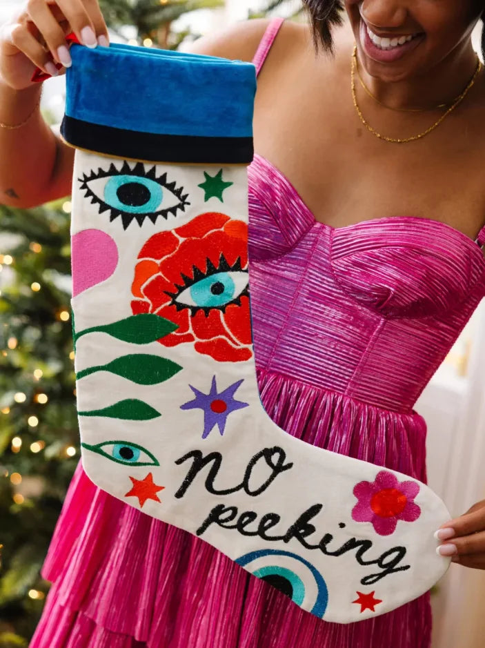 No Peeking Embroidered Stocking