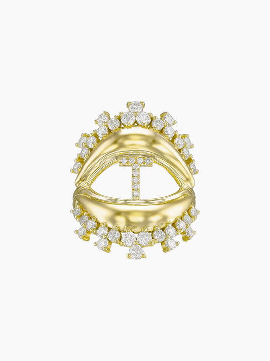 Gold Diamond Letter Bastet Ring