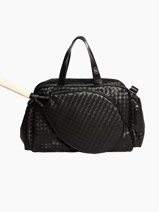 Black Woven Leather Racket Bag