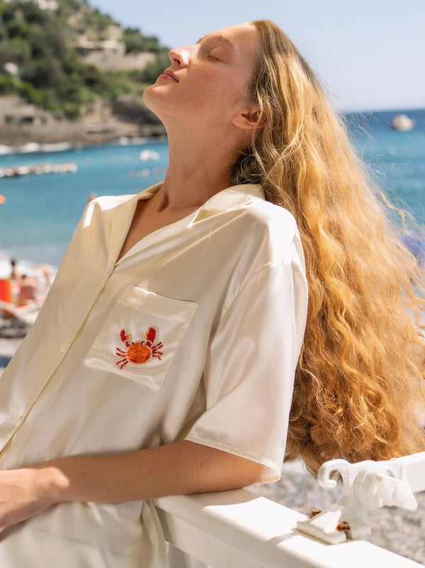 White Beaded Crab Pajama Set