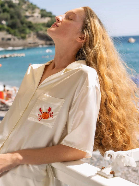 White Beaded Crab Pajama Set