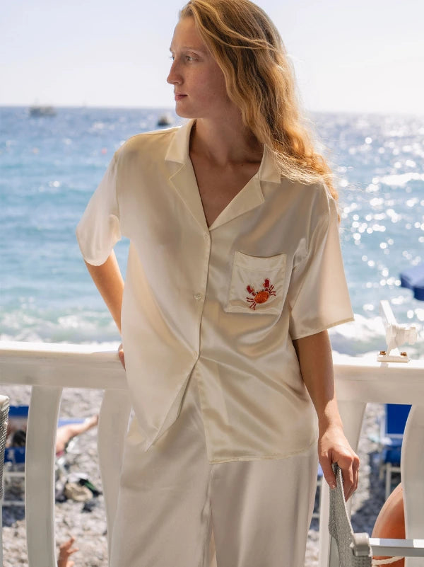 White Beaded Crab Pajama Set