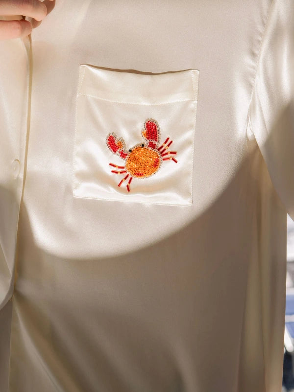 White Beaded Crab Pyjama Set