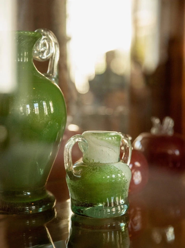Green Patterned Handblown Glass Vase