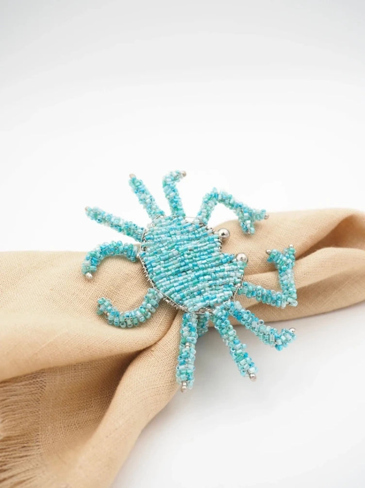 Crab Beaded Napkin Ring Set