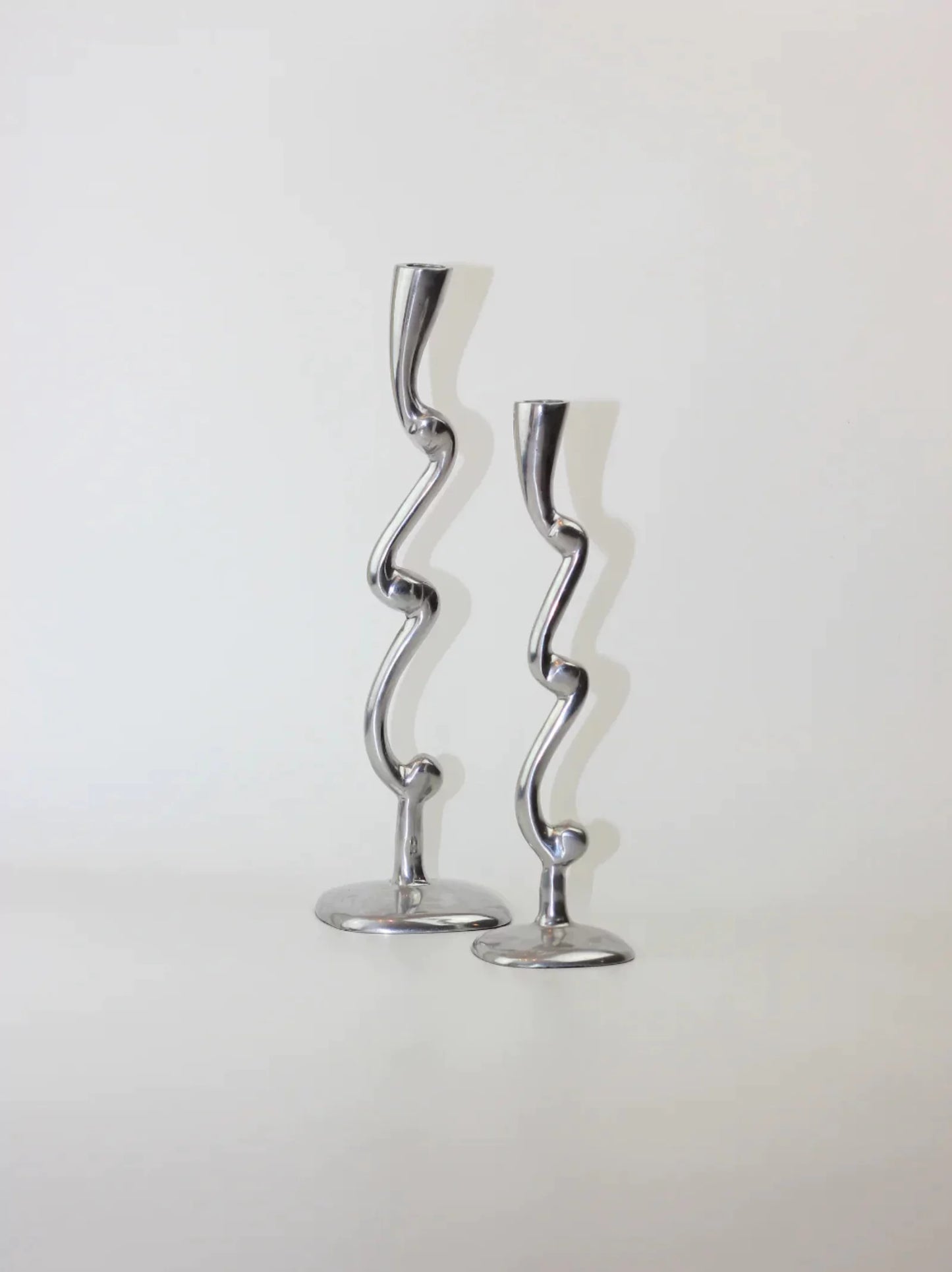 Aluminum Silver Candleholder Set of 2