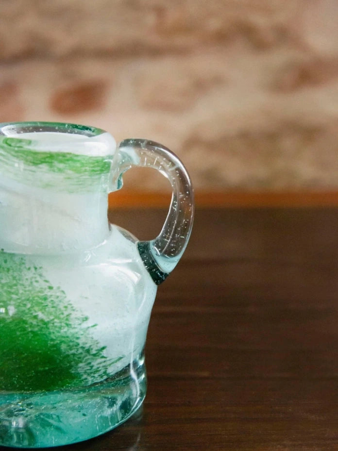 Green Patterned Handblown Glass Vase