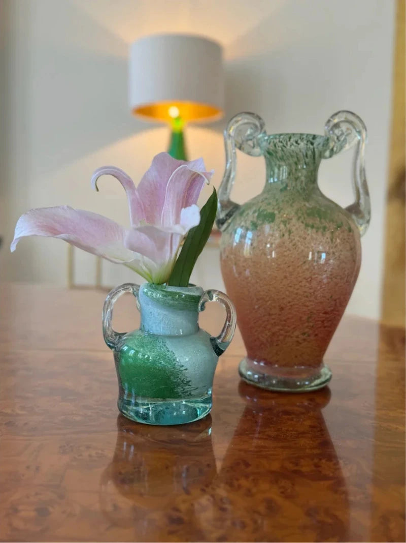Green Patterned Handblown Glass Vase
