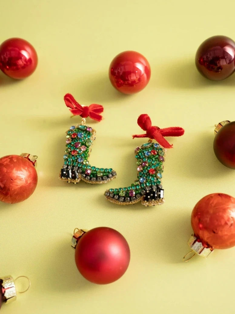 Trim The Tree Boot Earrings