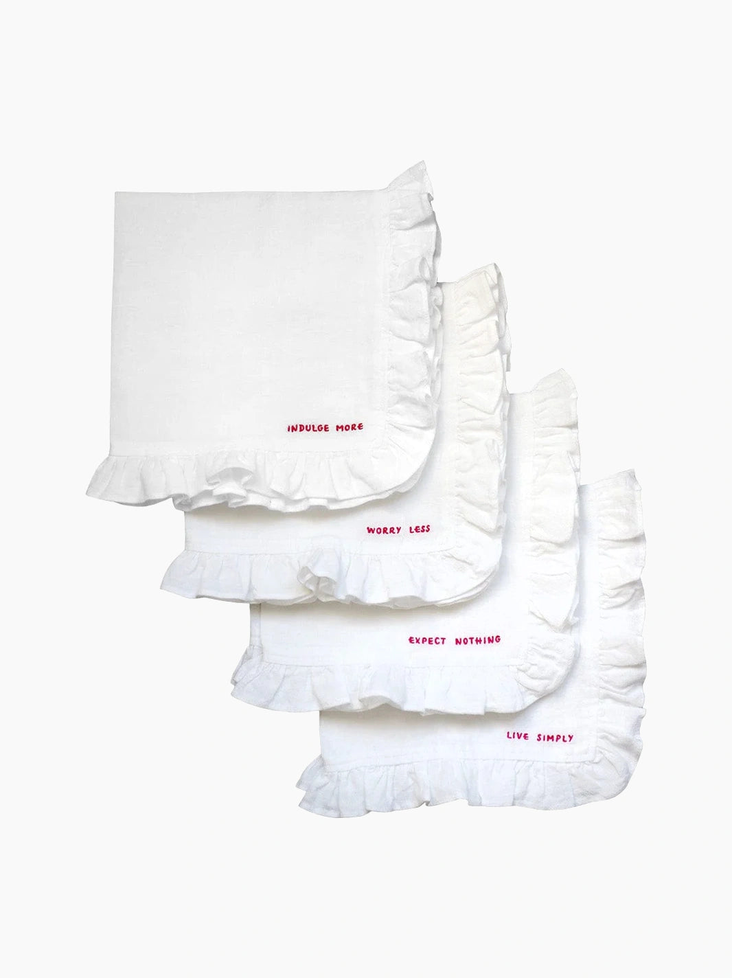 Pink Ruffled Gratitude Linen Napkins Set of 4
