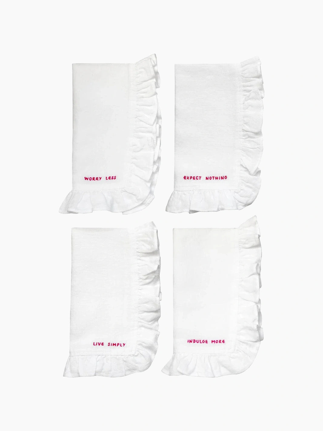 Pink Ruffled Gratitude Linen Napkins Set of 4