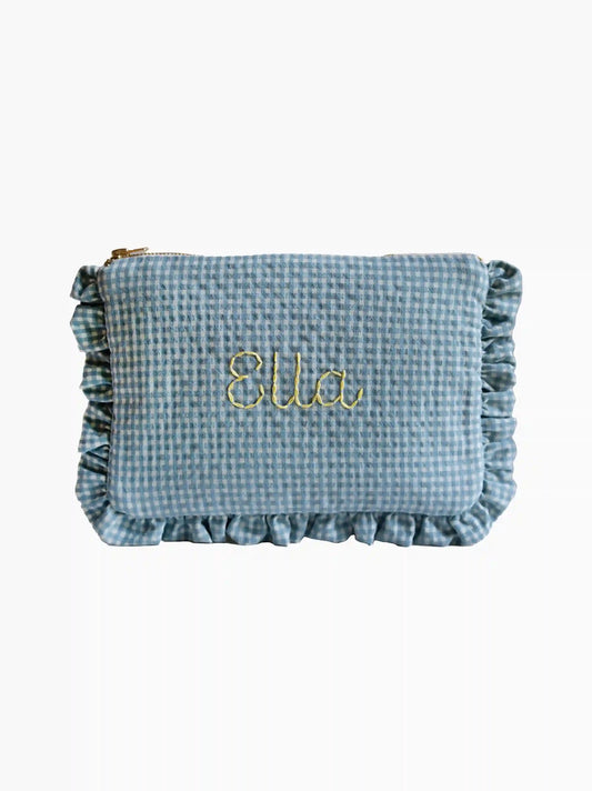 Personalised Blue Vichy Zipped Baby Zip Pouch