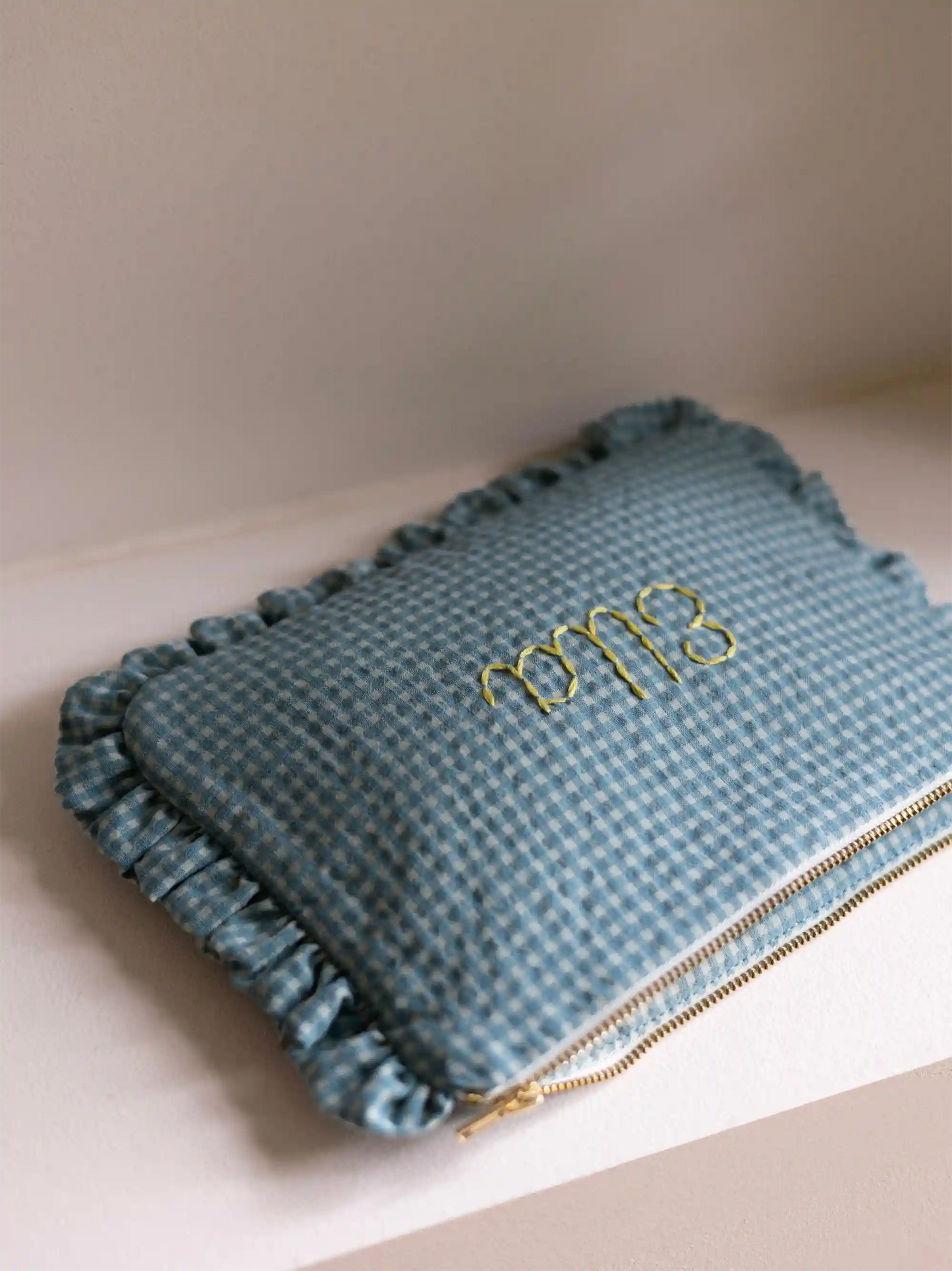 Personalised Blue Vichy Zipped Baby Zip Pouch