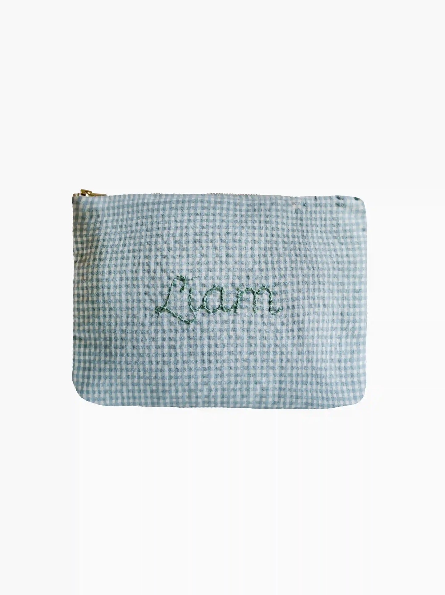 Personalised Blue Vichy Zipped Baby Zip Pouch