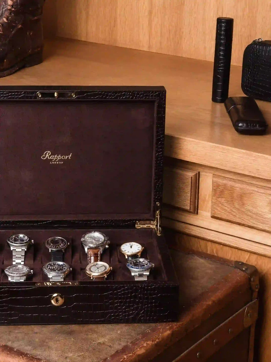 Brown Brompton Leather Ten-Piece Watch Box