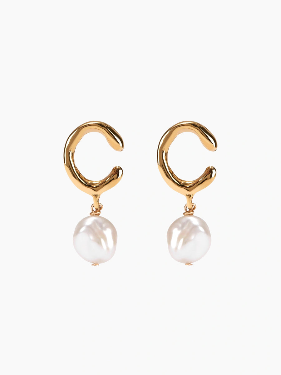 Gold Pearl Letter Earrings