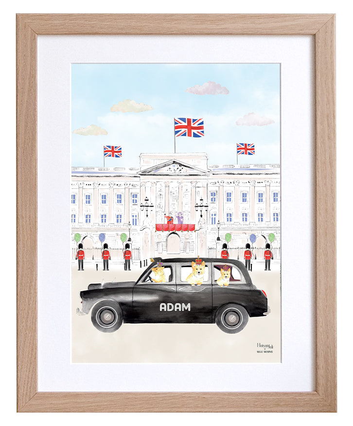 Personalised Black Cab of Buckingham Palace Kids Art Print
