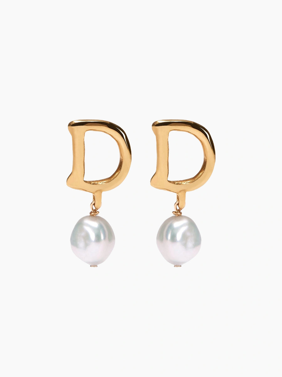 Gold Pearl Letter Earrings
