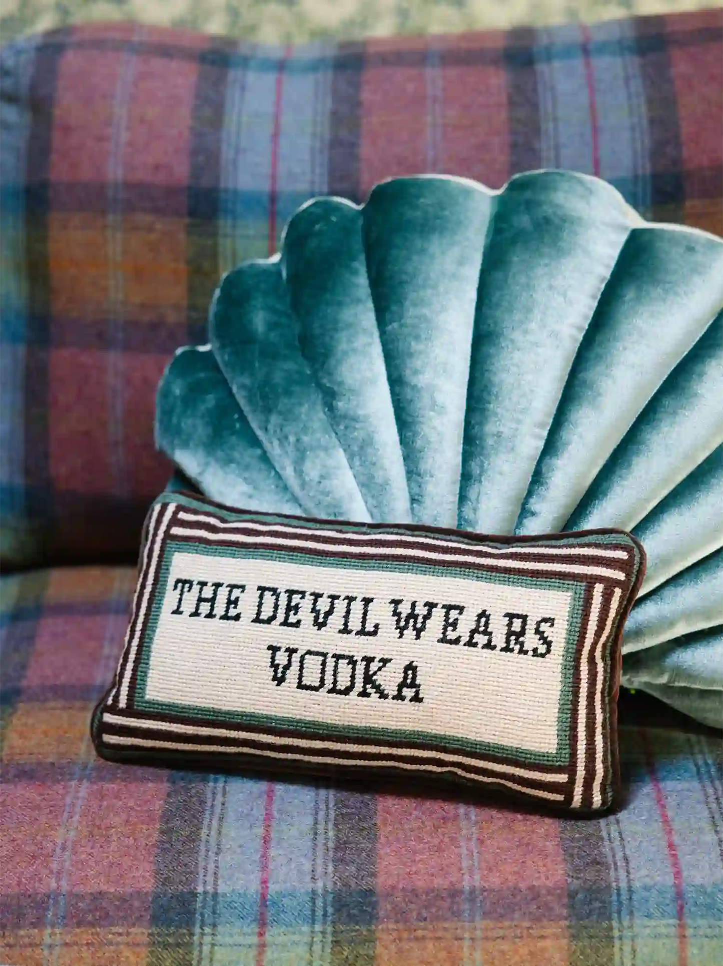 Devil Wears Vodka Needlepoint Pillow