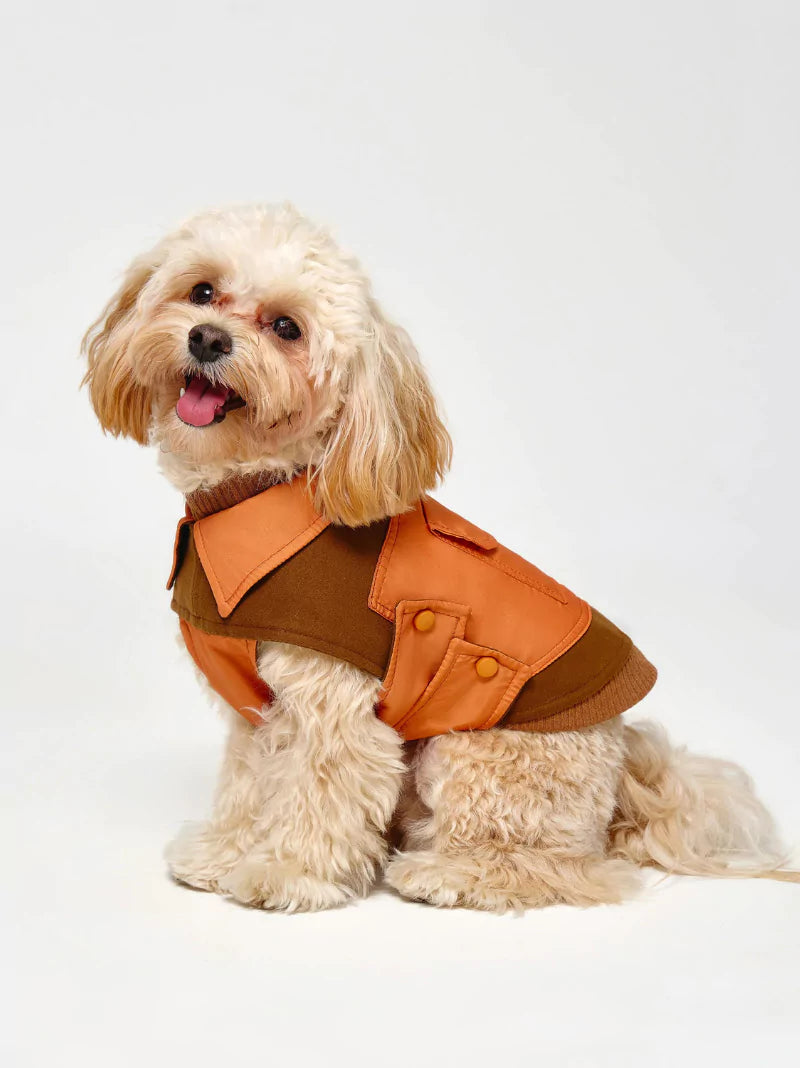 Orange Fleece Quilted Dog Coat