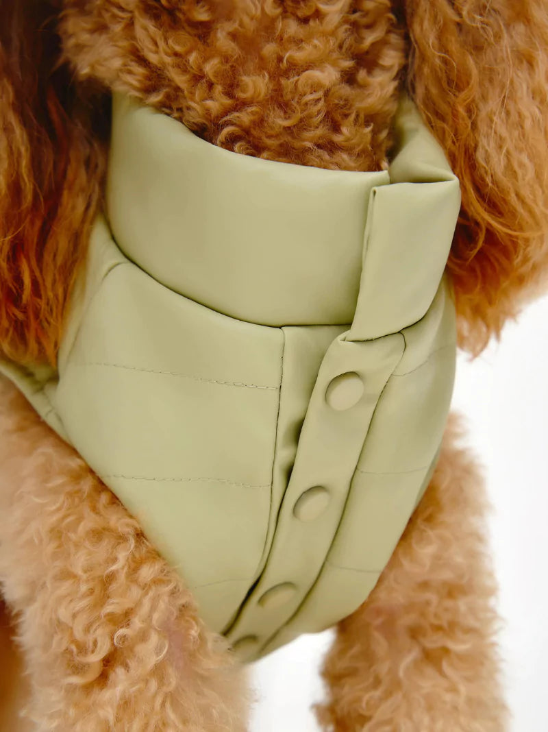 Green Vegan Leather Quilted Dog Coat