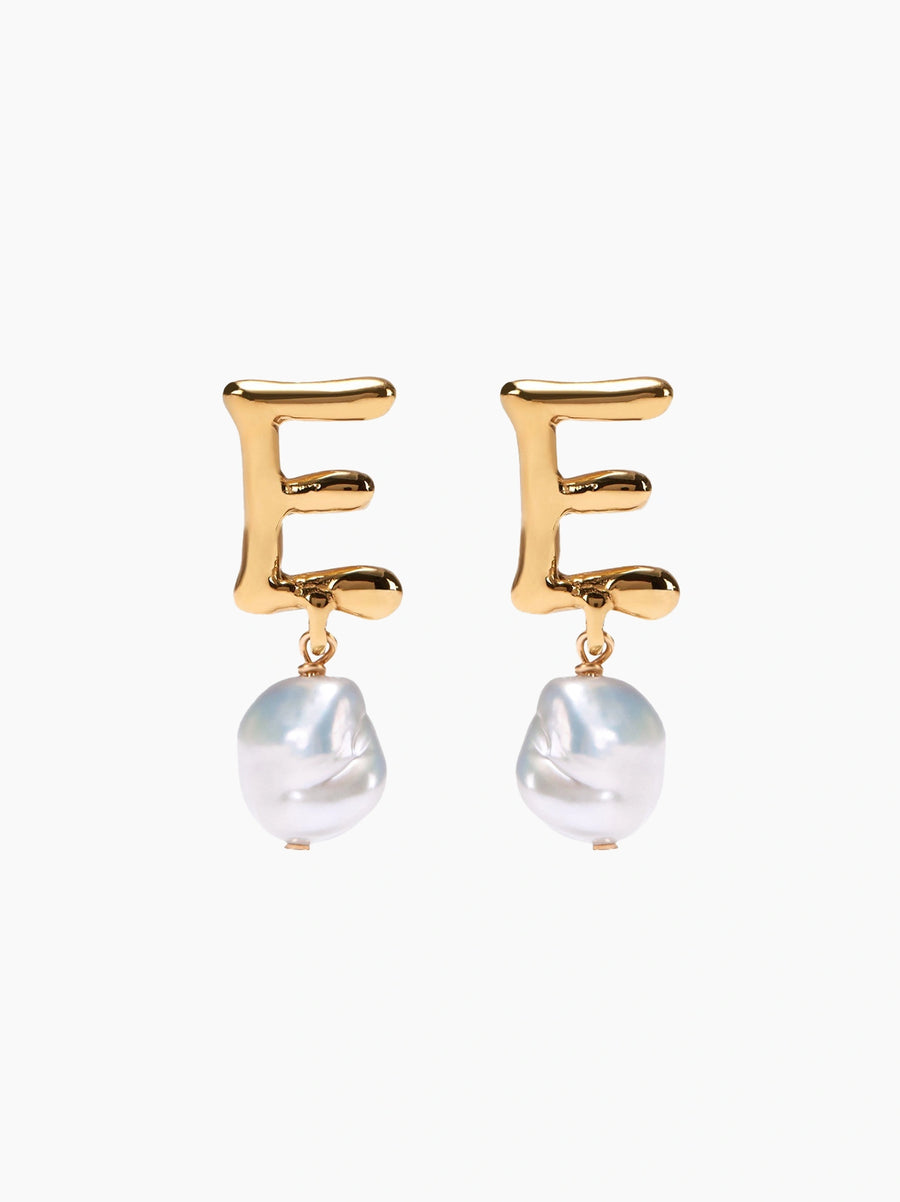 Gold Pearl Letter Earrings