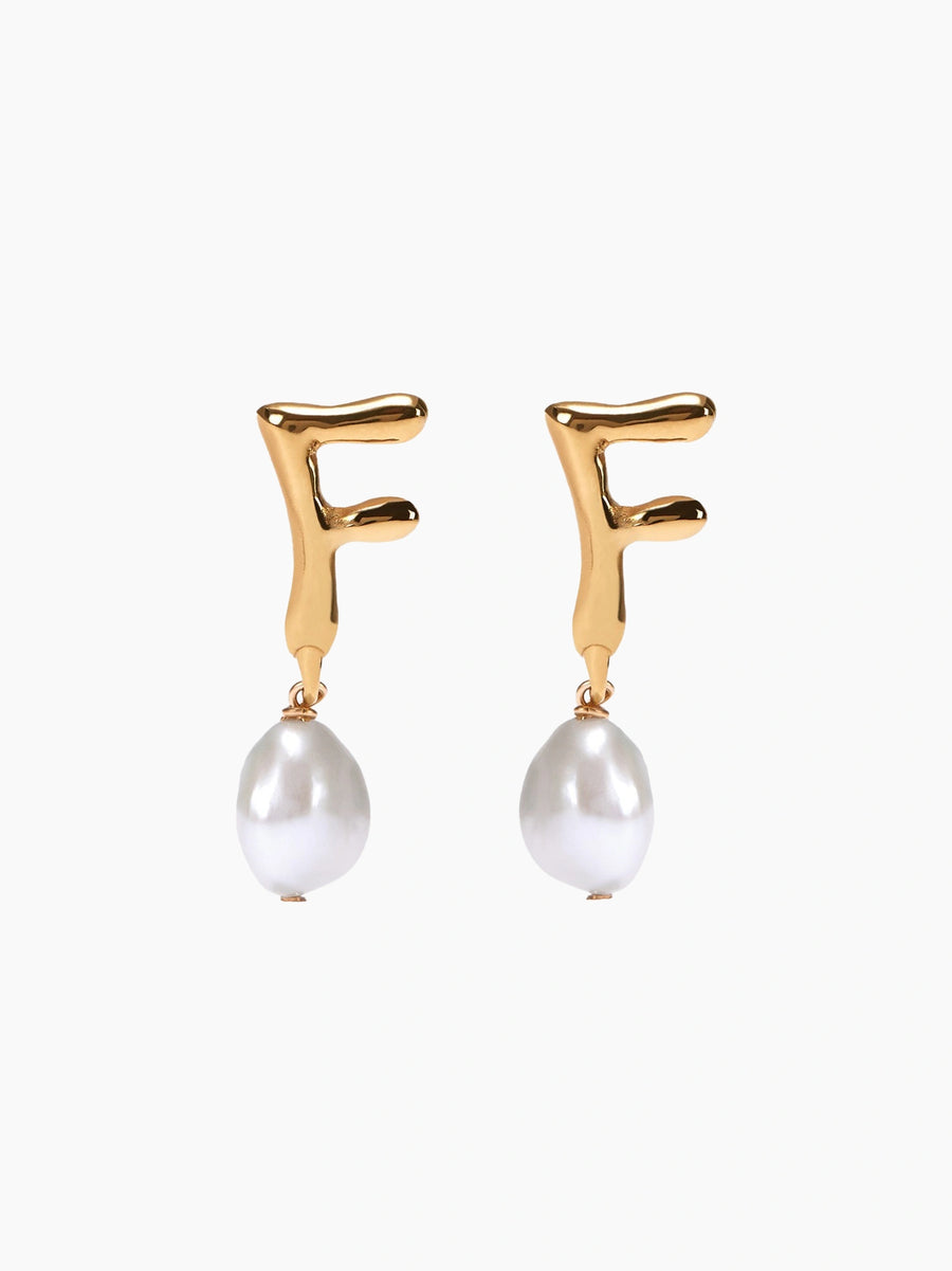 Gold Pearl Letter Earrings