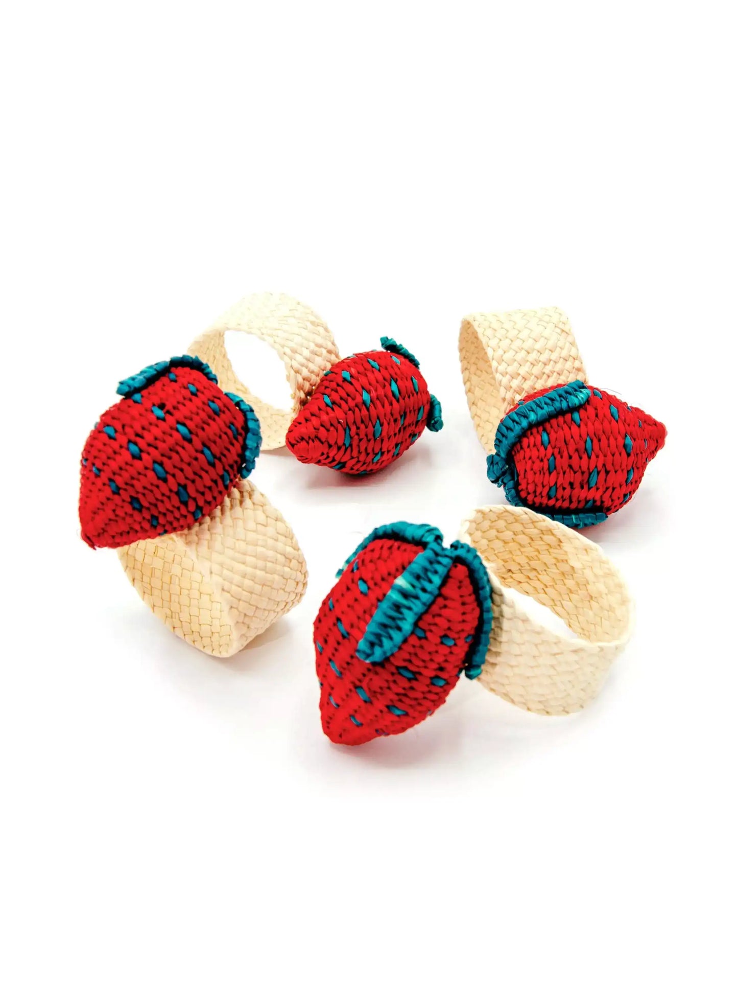 Woven Straw Strawberry Napkin Rings Set of 4