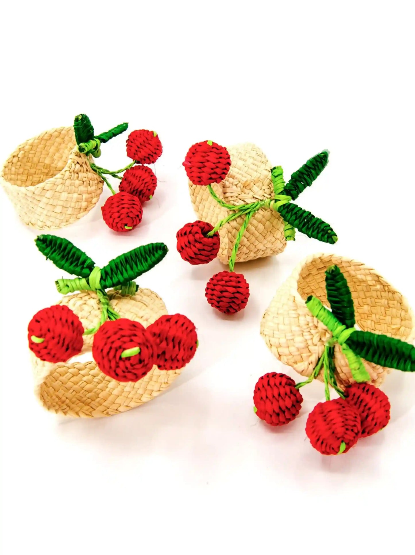 Woven Straw Cherry Napkin Rings Set of 4