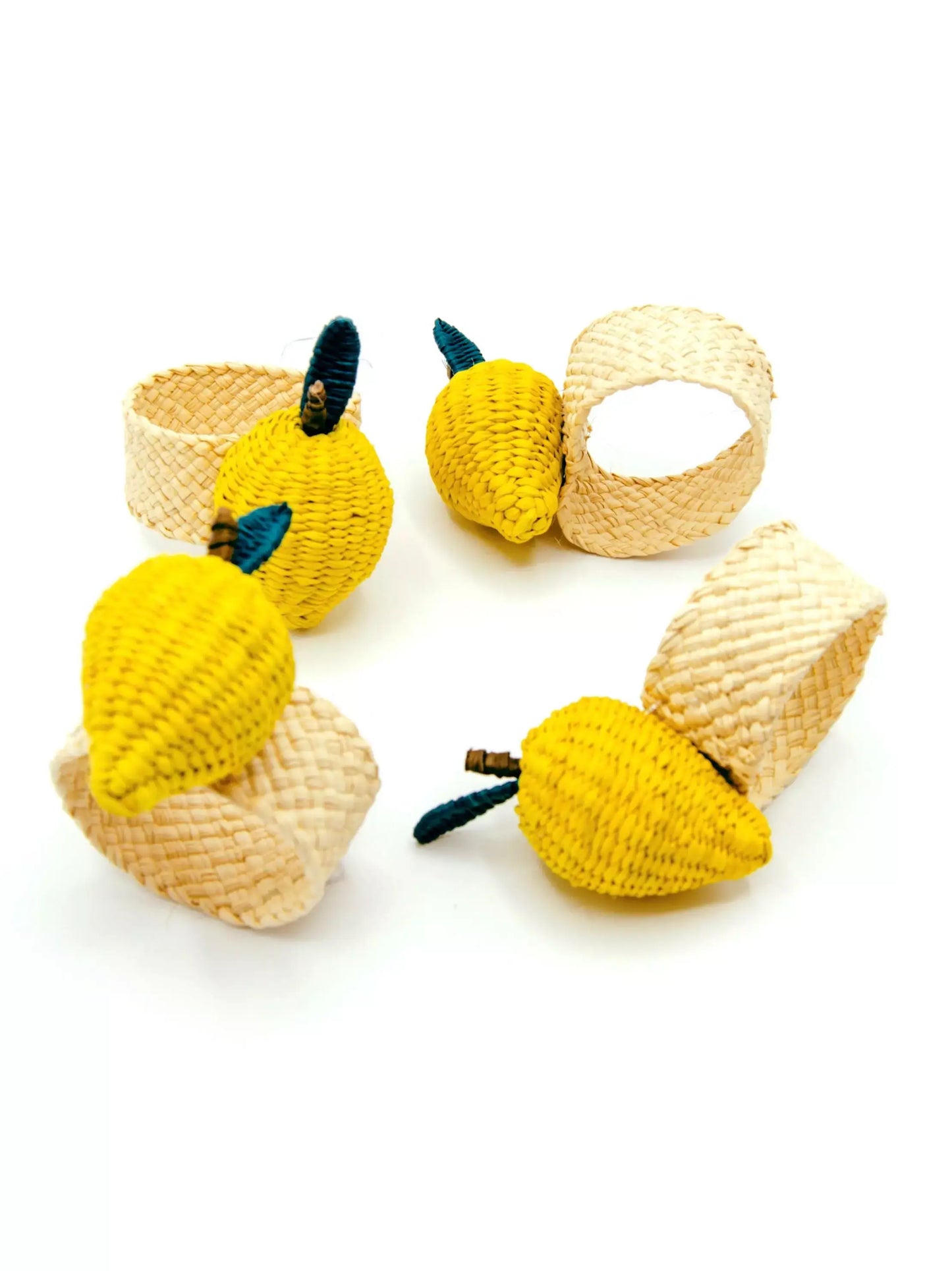 Woven Straw Lemon Napkin Rings Set of 4