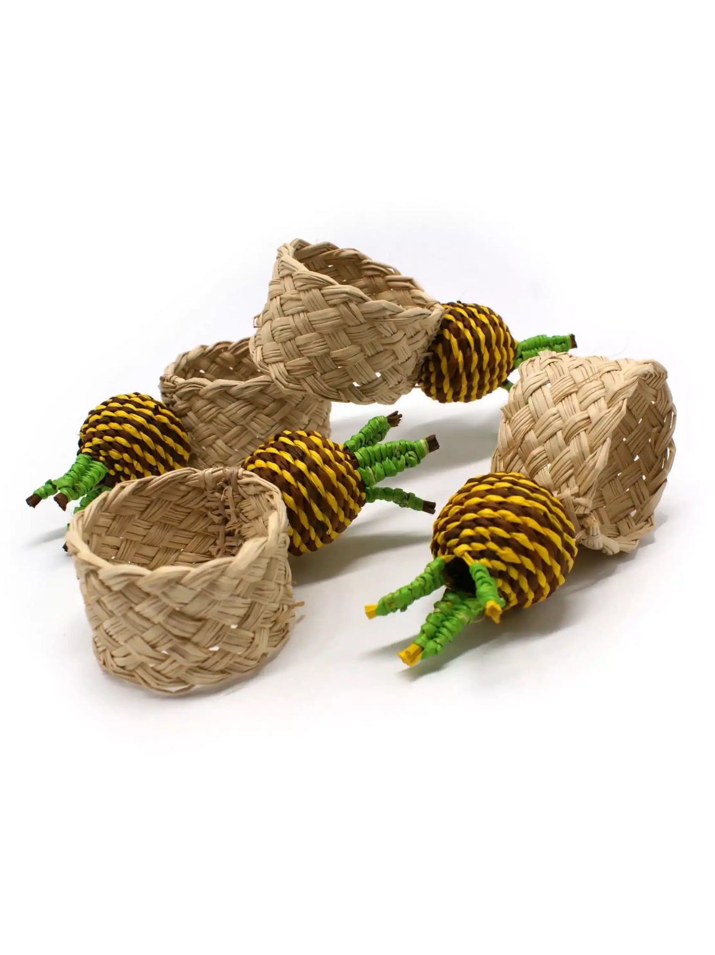 Woven Straw Pineapple Napkin Rings Set of 4