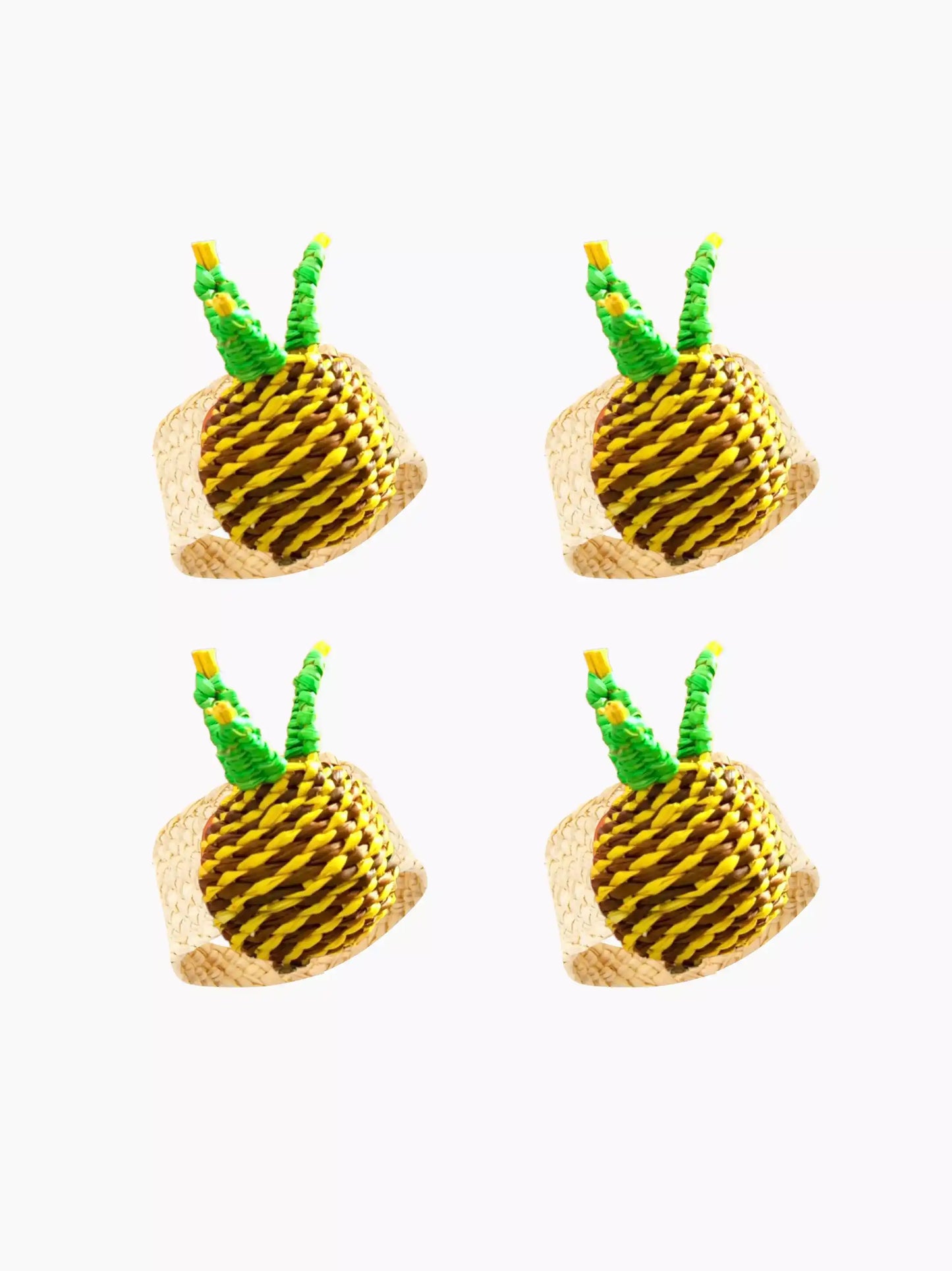 Woven Straw Pineapple Napkin Rings Set of 4