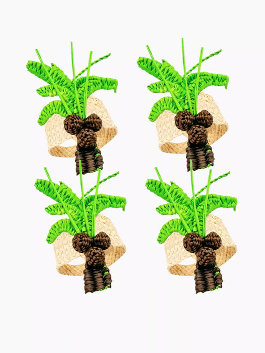 Woven Straw Palm Tree Napkin Rings Set of 4