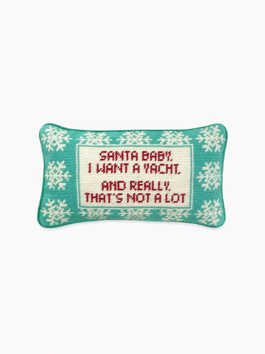 Santa I Want a Yacht Needlepoint Pillow