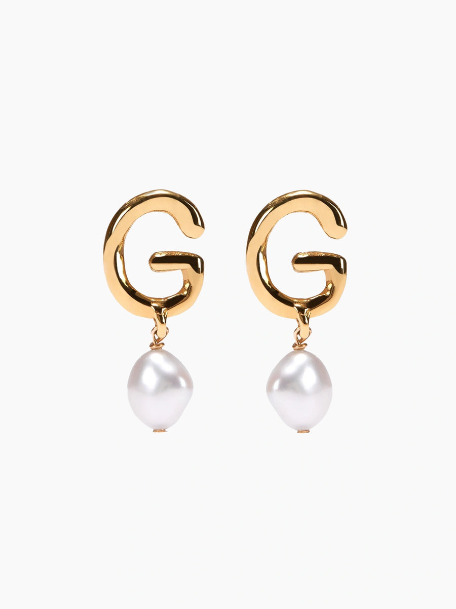 Gold Pearl Letter Earrings