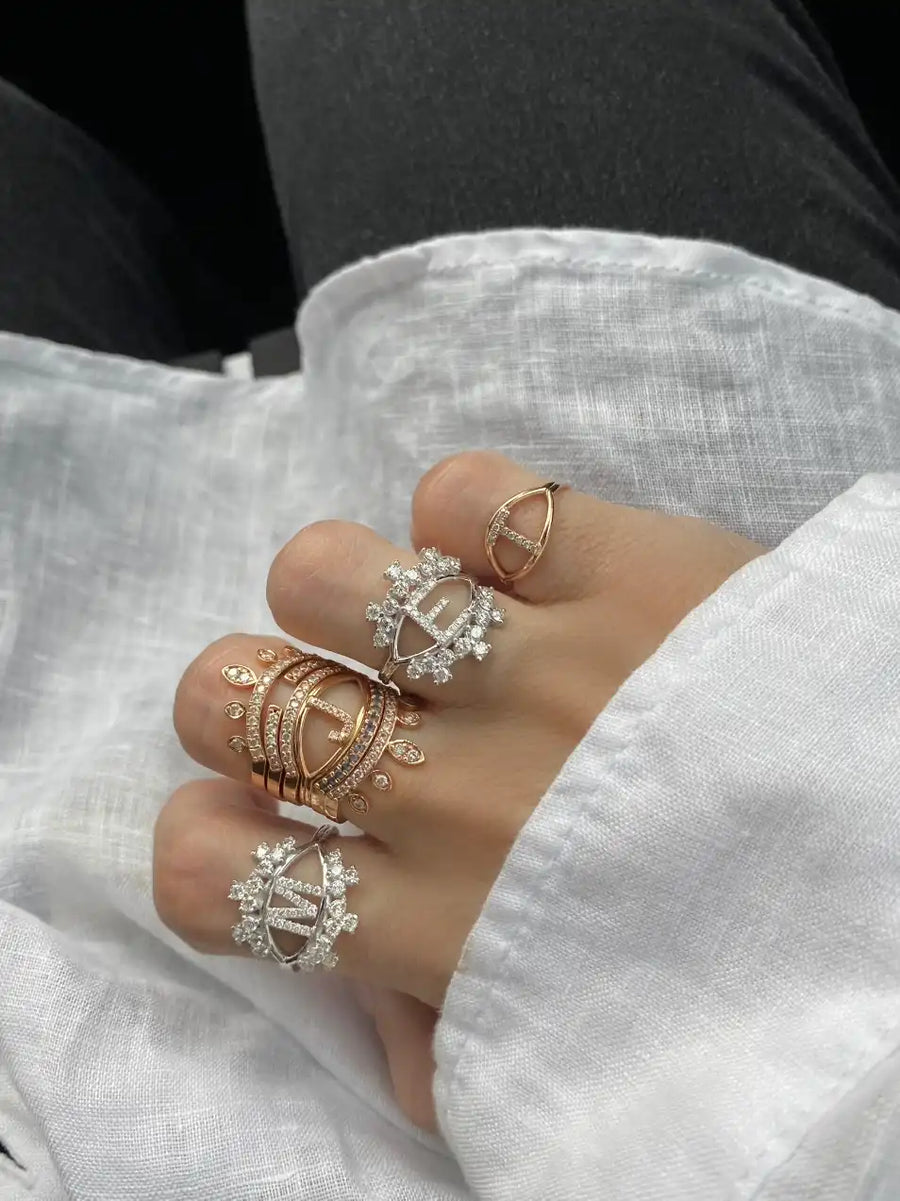 Gold Diamond Letter Ring