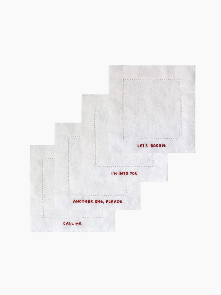 Gratitude Hemstitched Cocktail Linen Napkins Set of 4
