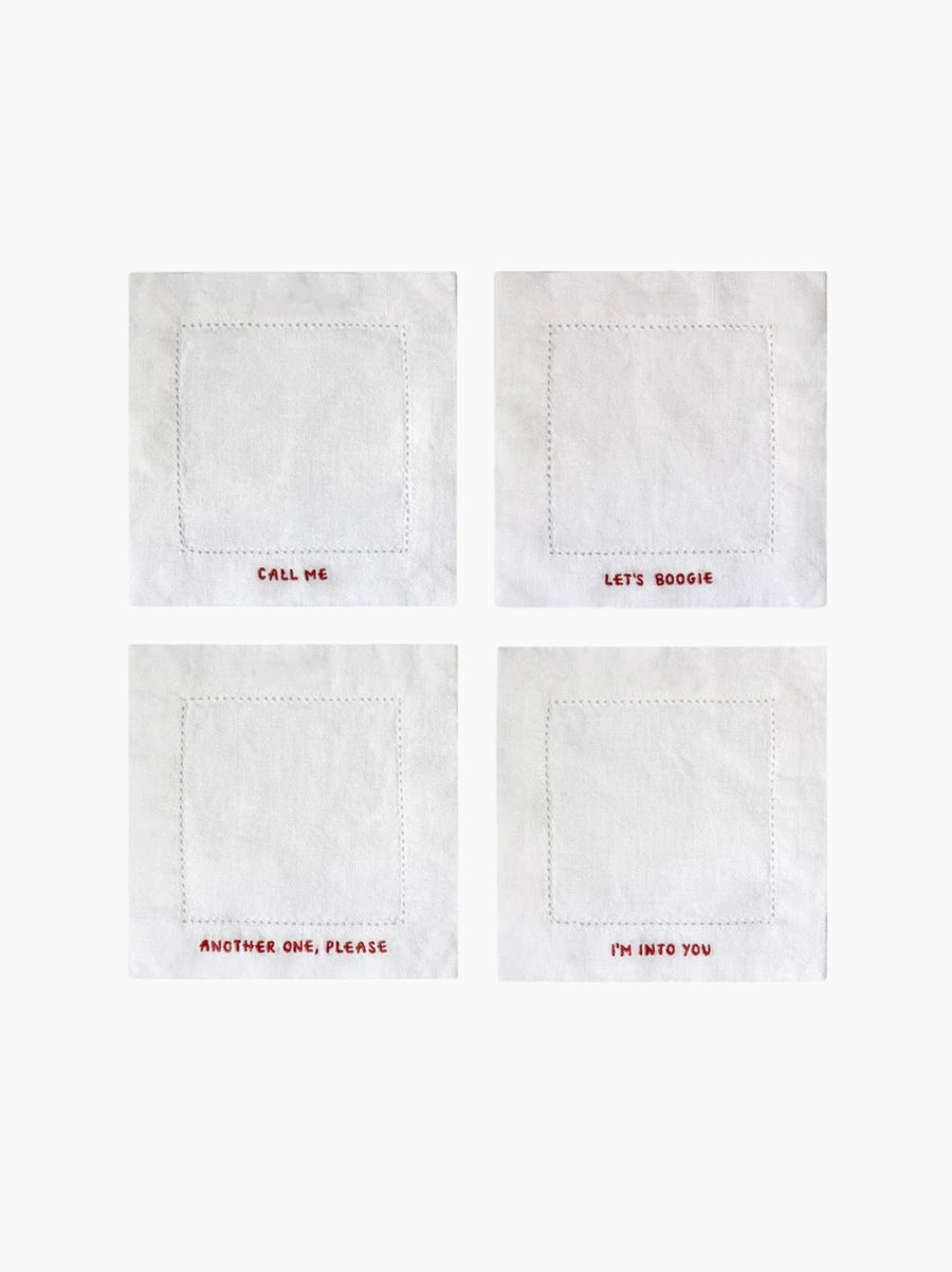 Gratitude Hemstitched Cocktail Linen Napkins Set of 4