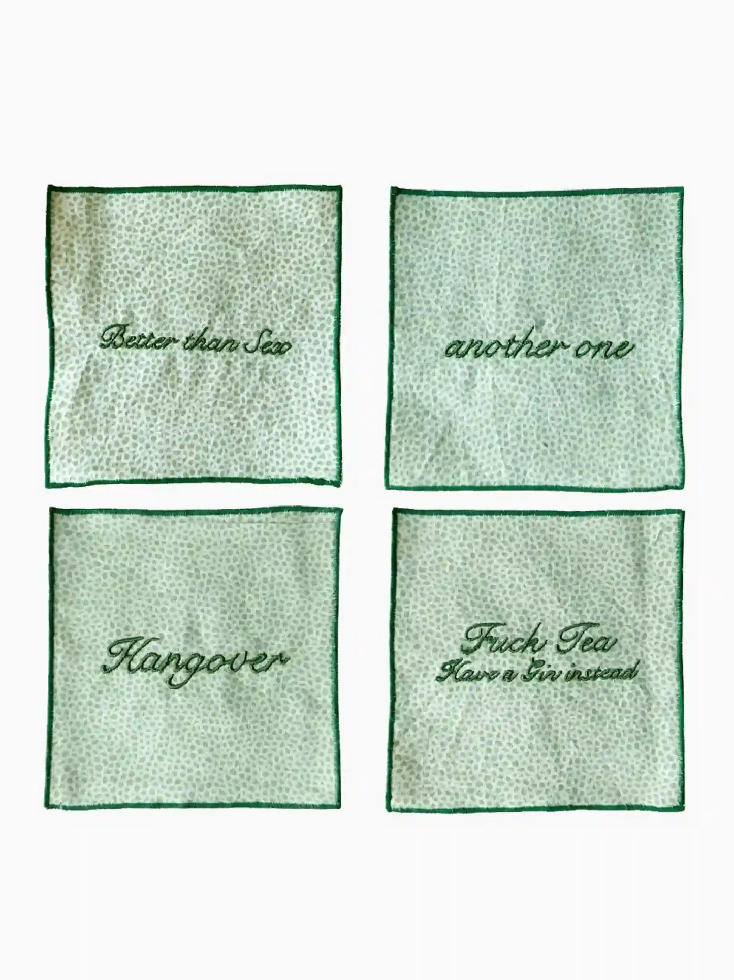 Green Dots Embroidered Cocktail Napkins