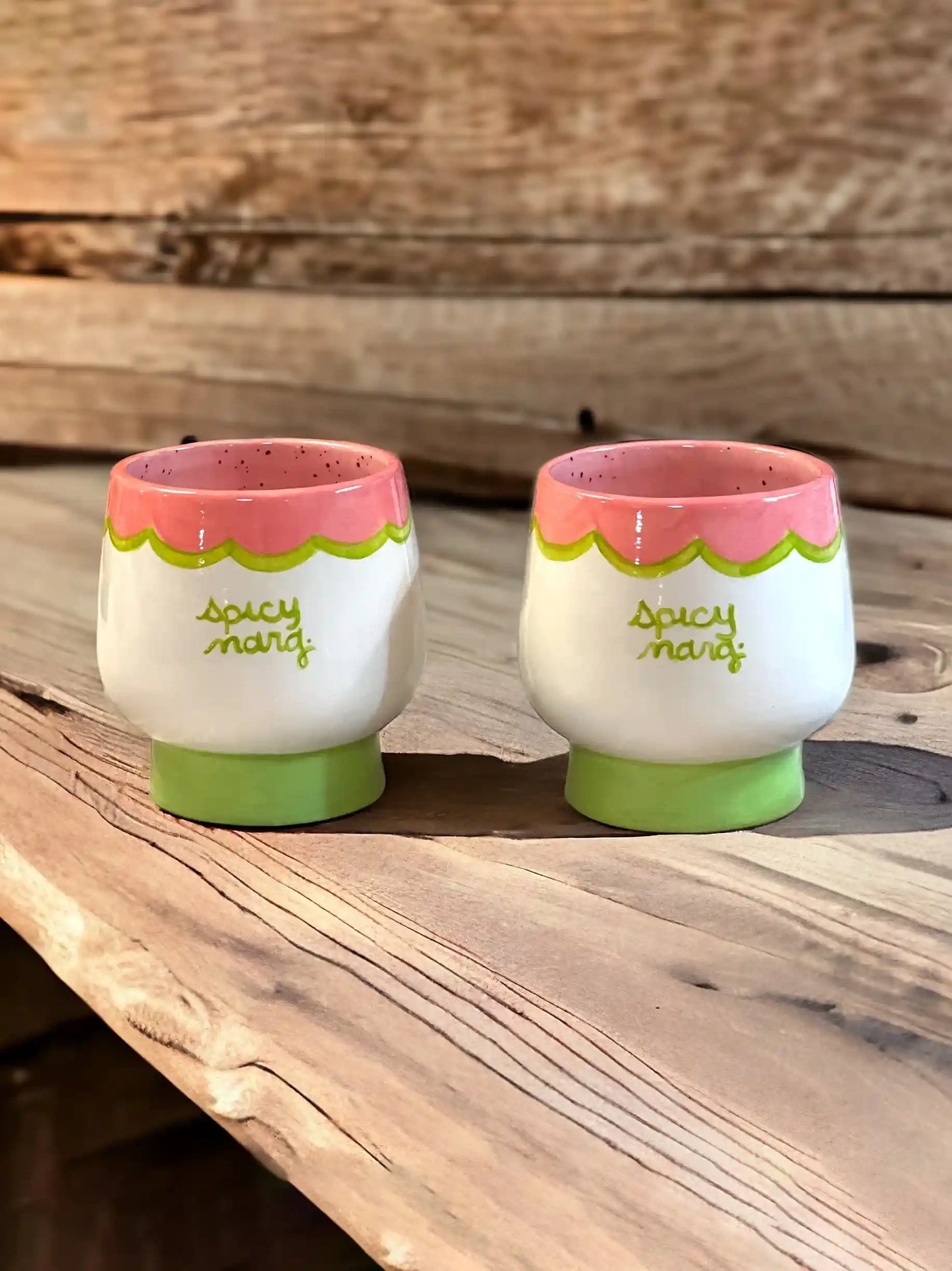 Green and Pink Spicy Marg Glasses Set of 2