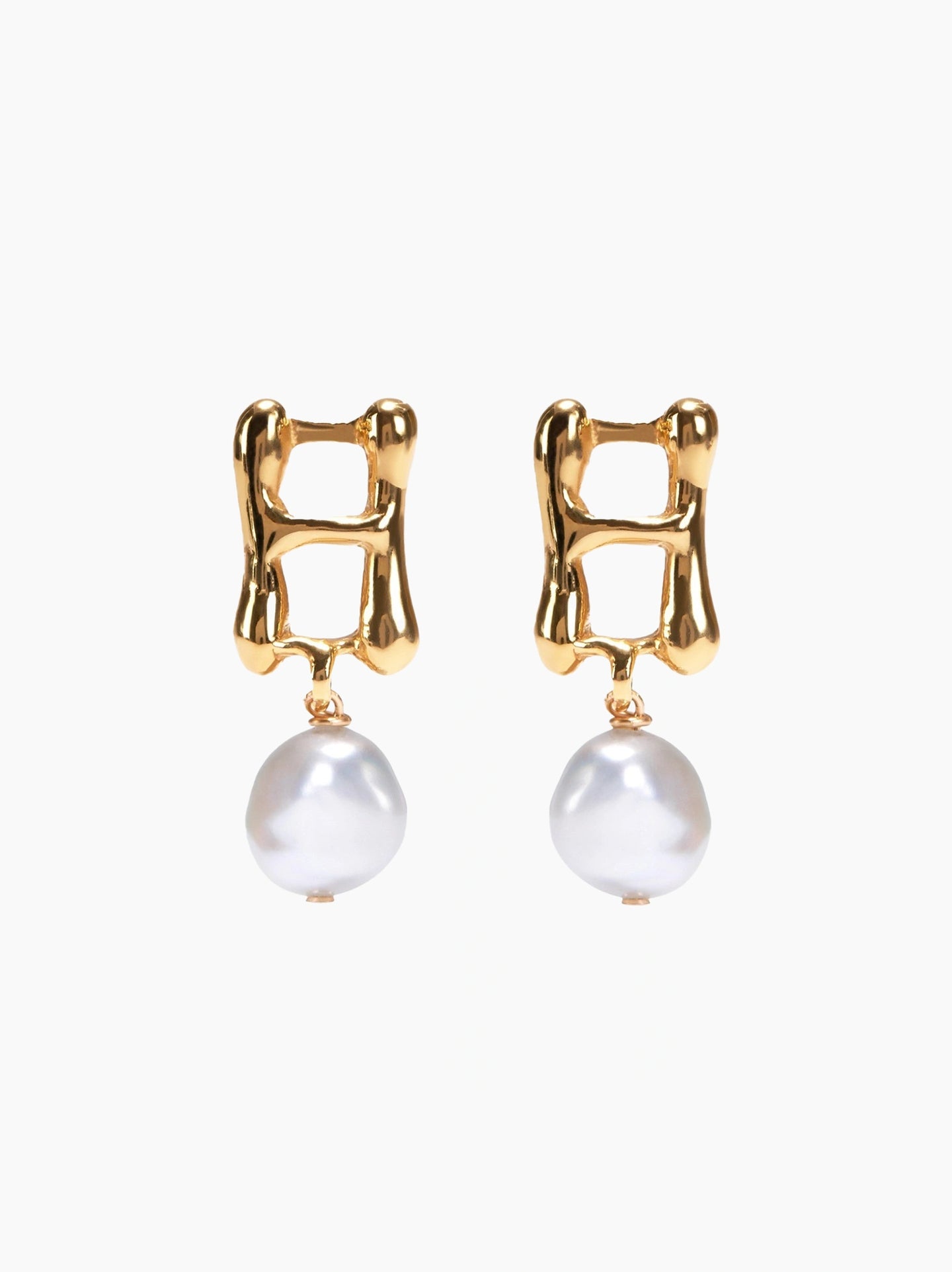 Gold Pearl Letter Earrings