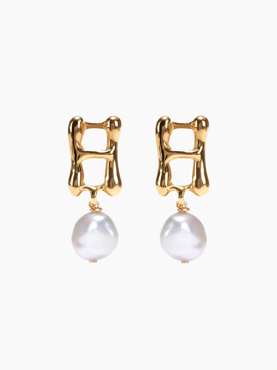 Gold Pearl Letter Earrings