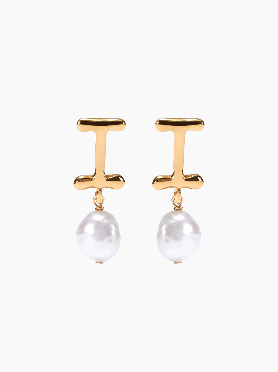 Gold Pearl Letter Earrings